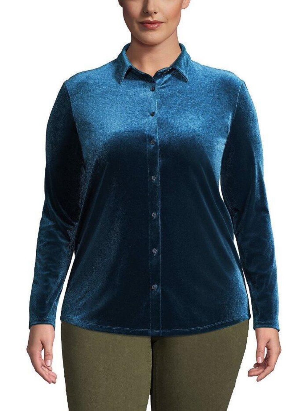 NWOT Lands' End Velvet Button-Down Shirt ‘AGEAN SEA” COLOR